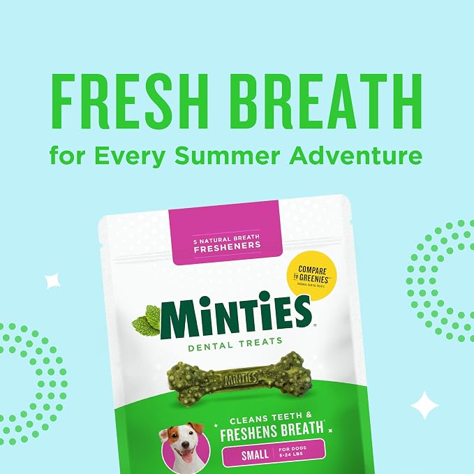 Minties Dog Dental Bone Treats, Tiny/Small Dental Dog Treats, 5-25 lbs, Clean Teeth, Fight Bad Breath, Removes Plaque and Tartar, 120 Count