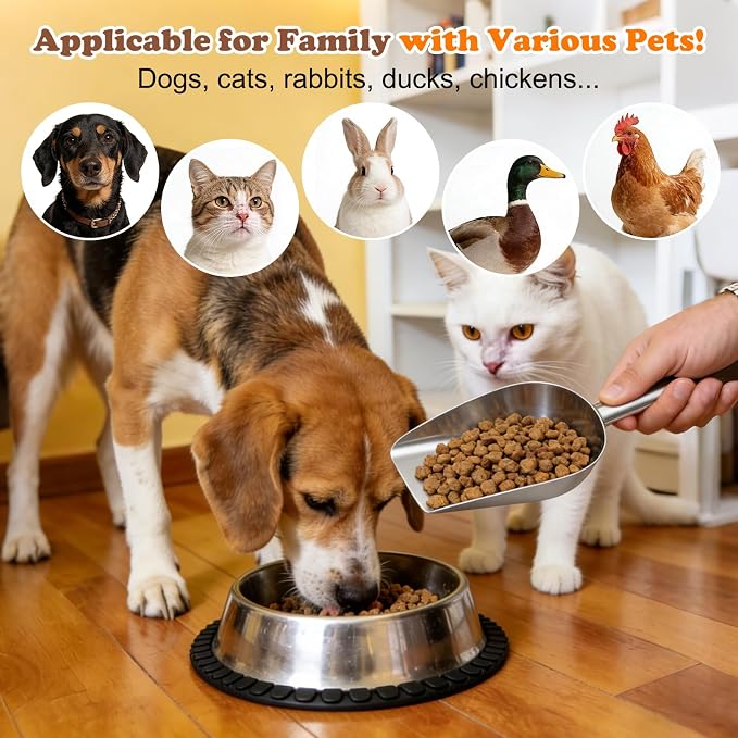 Mity rain Dog Food Scoop Stainless Steel with Long Handle, Precise Dog Food Measuring Cup 1, 3/4, 1/2, 1/4 Cup, Pet Scoop for Dogs, Cats, Rabbits, Animals, Metal Spoon for Dog Food Storage (1CUP)