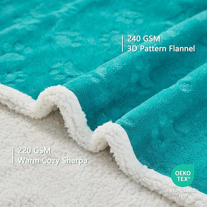 Qeils Pet Blankets for Cats - Waterproof Cat Blanket Washable - Sherpa Fleece Puppy Blanket, Soft Plush Reversible Throw Protector for Bed Couch Car Sofa, 50"X60", Teal