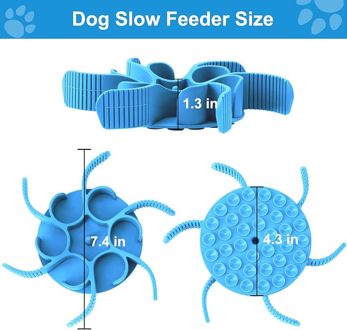 Anipaw Dog Slow Feeder Bowls Silicone Spiral Pet Food Feeder Insert to Slow Down Eating for Large Medium Small Breed Dogs Perfect with Stainless Steel Glass Ceramic Pet Bowls (Blue)