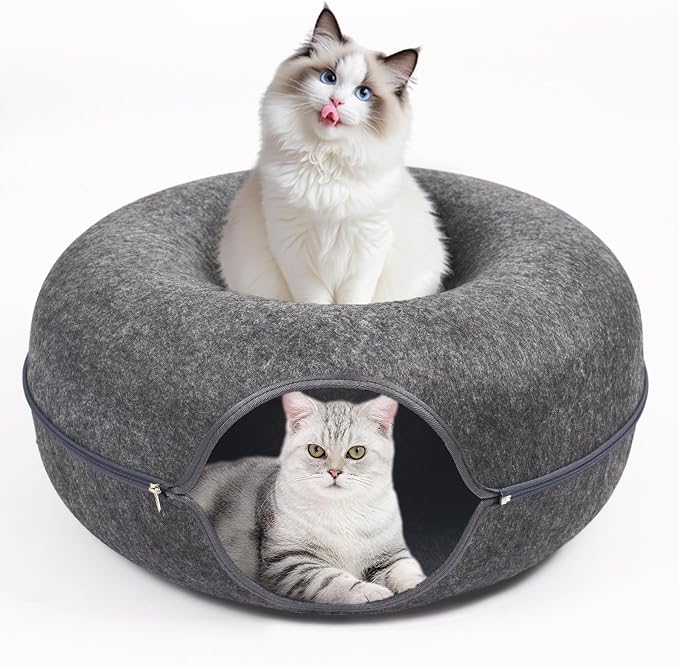 Cat Caves for Indoor Cats, Large Cat Tunnel for Multiple & Large Cats, Scratch Detachable Peekaboo Cat Cave Bed, Kitten Donut Kitty Hideaway Up to 45 Lbs