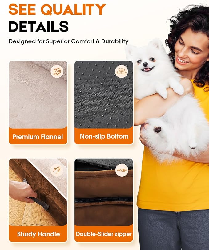 Upvilla Large Orthopedic Dog Bed, Four-Sided Cushioned Egg-Shaped Foam Dog Sofa, Waterproof Removable Cover, Pet Sofa Bed with Non-Slip Base, Large Pet Bed,Brown