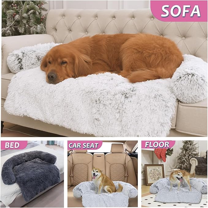 Luxurious Calming Dogs/Cats Bed Mats, Dog Pad Washable Removable Couch Cover, Plush Long Fur Mat for Pets, Waterproof Lining, Perfect for Small, Medium and Large Dogs and Cats (Pink, 45"x37")