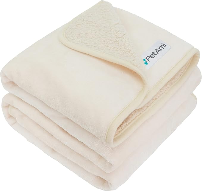 PetAmi Waterproof Dog Blanket Sherpa Fleece, Pet Medium Large Dogs, Reversible Cat Throw Bed Couch Sofa Furniture Protector, Soft Plush Polyester (X-Large 60x80, Beige), X-Large (60x80)