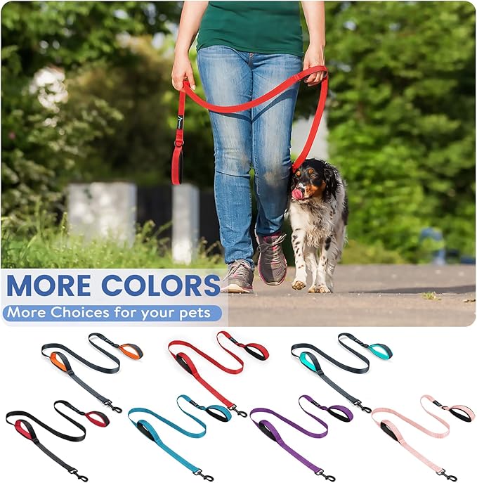 Dog Leash for Large Medium Dogs 6Ft x 1" Reflective Stitching Large Leash with 2 Traffic Padded Handles Dog Lead Rope for Running Walking Training (Light Pink 1 Pack)