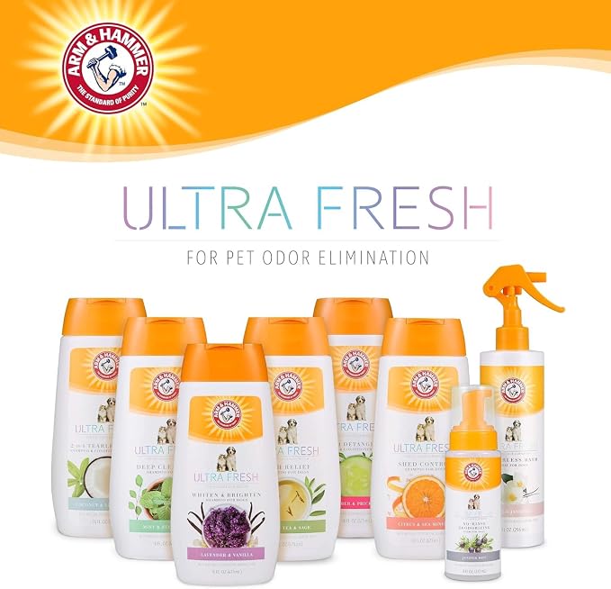 Arm & Hammer Ultra Fresh 2 in 1 Detangling Dog Shampoo and Conditioner with Baking Soda Deodorizer, Moisturizing Pet Wash for Tangles and Odor Control, Cucumber Prickly Pear Scent, 16 Fl Oz - 2 Pack
