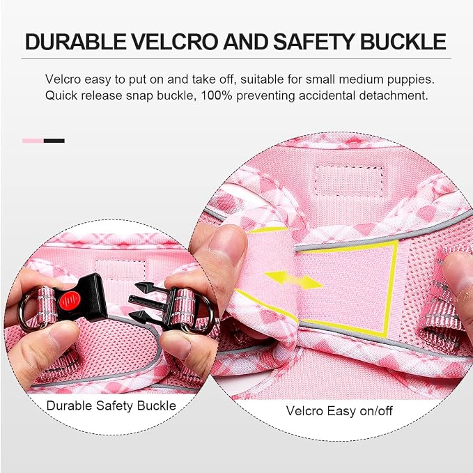 Mercano Soft Mesh Dog Harness and Leash Set, Step-in Reflective Breathable Lightweight Vest Harnesses with Safety Buckle for Small Dogs, Cats (Pink, XS)