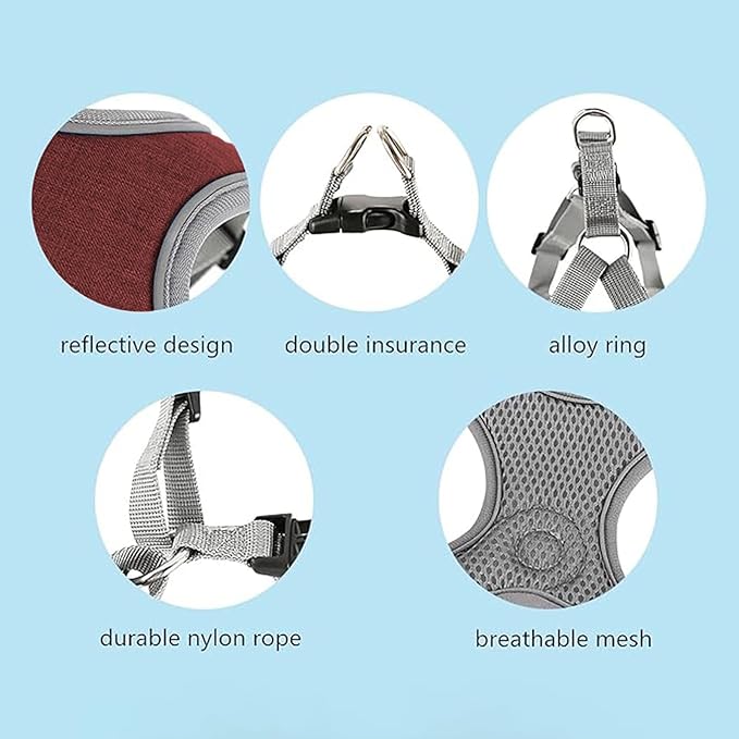 Dog Harness with Leash Set, No Pull Adjustable Step in Collars Frenchie Harness Vest for Small Medium Dog Walking and Running (S, Red)