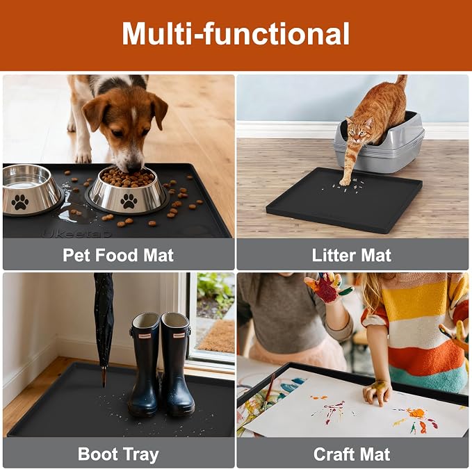 ukeetap Extra Thick Silicone Mat Waterproof with Raised Edge 22" x 19", Under Sink Mat for Kitchen & Bathroom, Kitchen Cabinet Liner, Multi-Purpose for Storage & Protection, Black