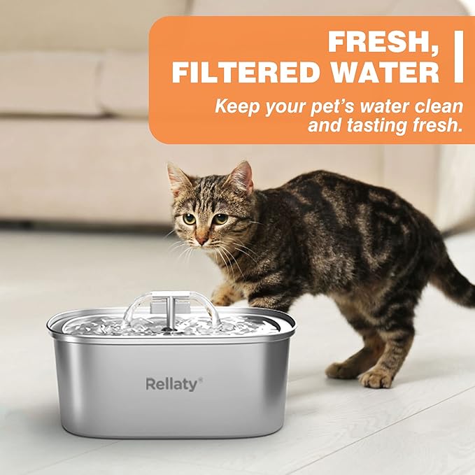 Rellaty Official Cat Water Fountain Filters Replacement & Pre-Filter Sponges for 3.2L/108oz Automatic Pet Fountain Dog Water Fountain