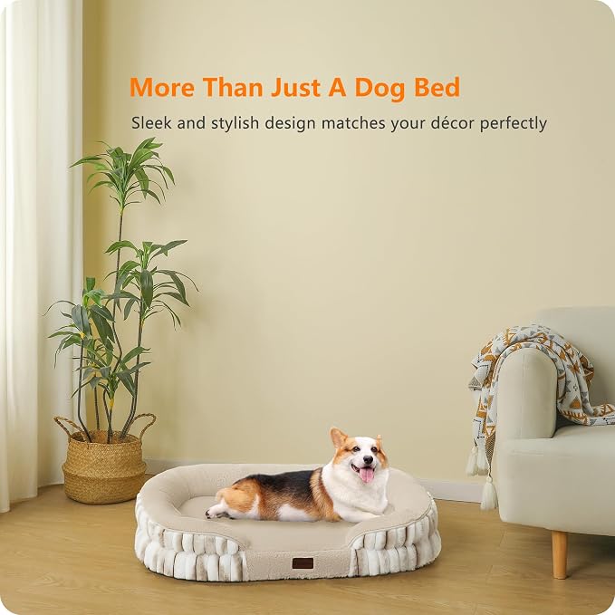 Dwanton Orthopedic Dog Bed for Medium Dogs with Gel Memory Foam, Waterproof Dog Sofa, Washable Pet Bed with Four Sided Bolster Cushion, Removable Cover & Non-Slip Bottom, 36", Tie-dye Khaki