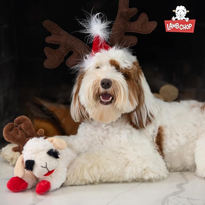 Multipet Lamb Chop Dog Plush Toy w/ Santa Hat - Squeaky Toy for All Dogs - Extra Soft Plush - Stuffed Animal for Cuddling & Playing (6”, Cream)