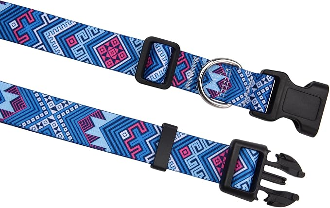 Mihqy Dog Collar with Bohemia Floral Tribal Geometric Patterns - Soft Ethnic Style Collar Adjustable for Small Medium Large Dogs(Blue Ethnic Style,M)