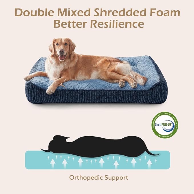 JOEJOY Extra Large Orthopedic Dog Beds Large Sized Dog, Extra Thick Supportive Big Dogs Bed with Sides and Waterproof Lining, Ultra Soft Pet Bed Sofa, Brown, 48''x35'