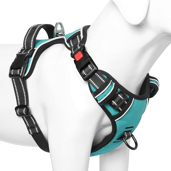 Timos No Pull Dog Harness, Release at Neck Reflective 3 Snap Buckles Adjustable No Choke Pet Vest with Front & Back 2 Leash Clips, Soft Padded Control Training Handle for Small Medium Large Dogs