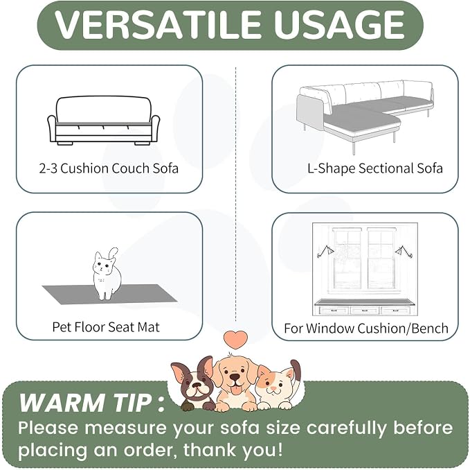 OTOB Couch Cover for Dogs Washable, Non Slip Funny Pet Couch Covers Sofa Slipcovers Cushion Mat, Plush Soft Cozy Pet Friendly Furniture Protector, All Seasons (Gray, 23.6" x 47.2")