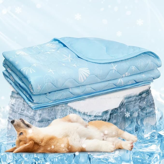 NWK Dog Cooling Blanket, Q-Max>0.345, Ice Silk Cool to Touch Material, Reversible Breathable Bed Cover, Furniture Protector Couch Sofa for Summer, Machine Washable (Ocean Blue, 40'' X 60'')