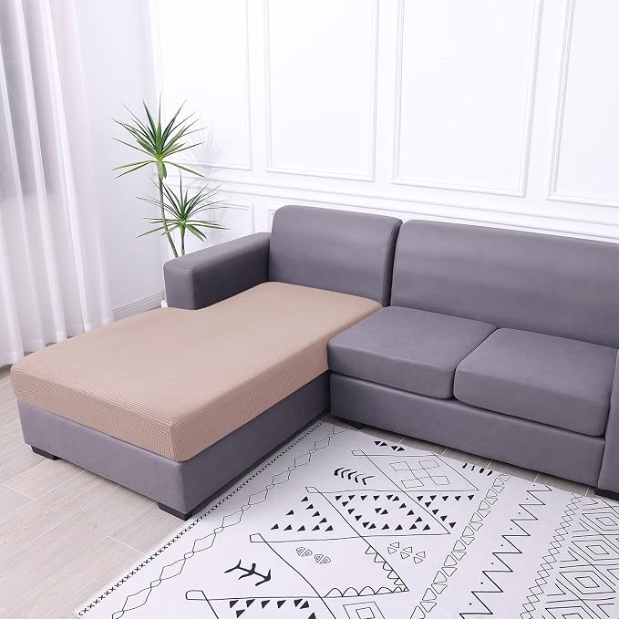 hyha Waterproof Couch Cushion Covers, Sectional Sofa Cushion Slipcovers L Shape, Thick Stretch Jacquard Fabric, Washable Chaise Lounge Cover with Elastic Bottom (1 Piece for Chaise, Pink)