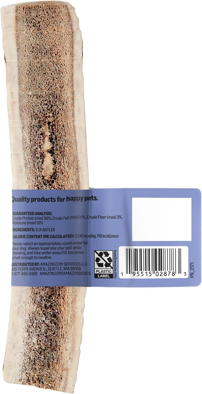 Amazon Basics Split Elk Antler, Medium, for Dogs | Naturally Shed | 15-30 lbs (Pack of 4) (Previously Wag)