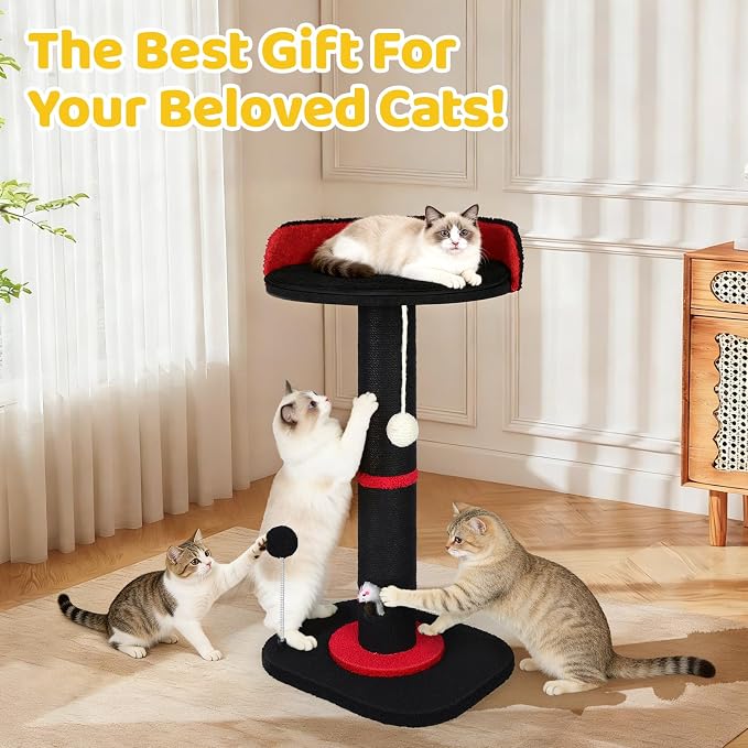 Tall Cat Scratching Post for Indoor Cats Adults, Cat Scratch Post with Sisal Rope Claw Scratcher, Solid Wood Cat Tower with Scratching Post and Cat Toys Mouse Hole, Goth Small Cat Tree (Gothic)