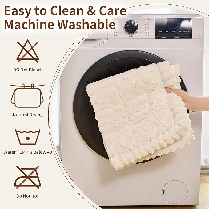 Fuzzy Couch Covers for Dogs, Non Slip Thick Dog Couch Cover Protector, Plush Pet Couch Covers for Sofa Washable, Soft Sofa Cushion Slipcovers Pet Friendly(1PC, Beige White, 27.6”x27.6”)