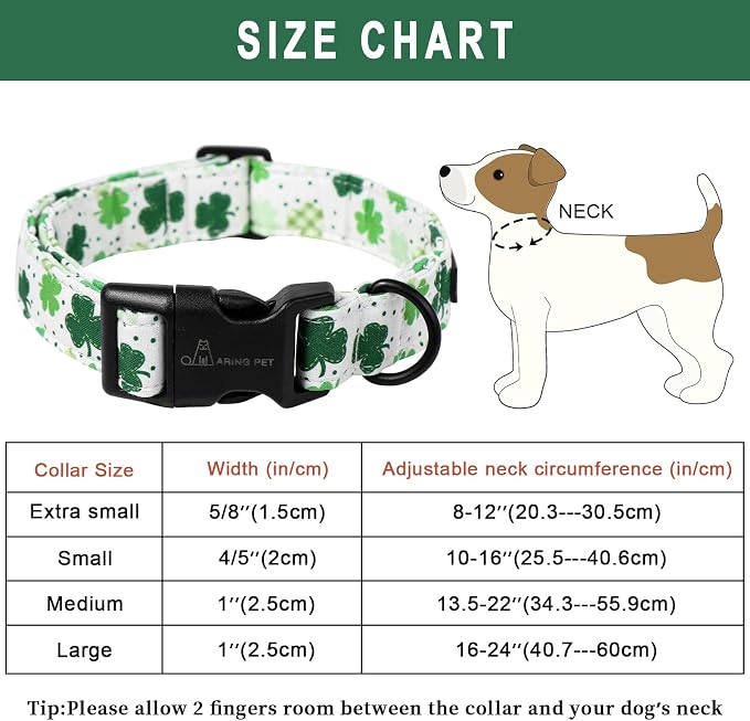 ARING PET St Patrick's Day Dog Collar, Cute White Clovers Pet Collars with Quick Release Buckle for Puppy Small Medium Large Boy Girl Dogs-M