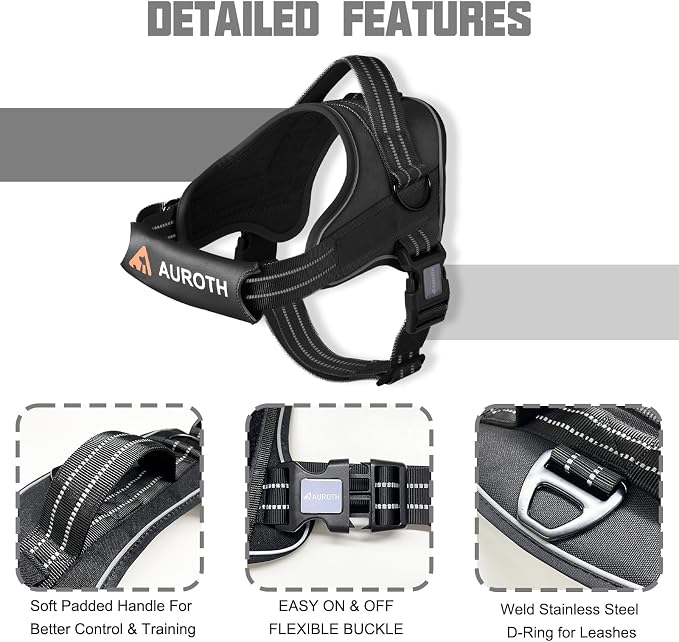 AUROTH Dog Harness and Leash Set, Soft Padded Service Dog Vest with 5.25FT Dog Leash, No Choke, Easy On Pet Vest, Adjustable Reflective No Pull Pet Vest Medium Sized Dog, Easy Walking and Training