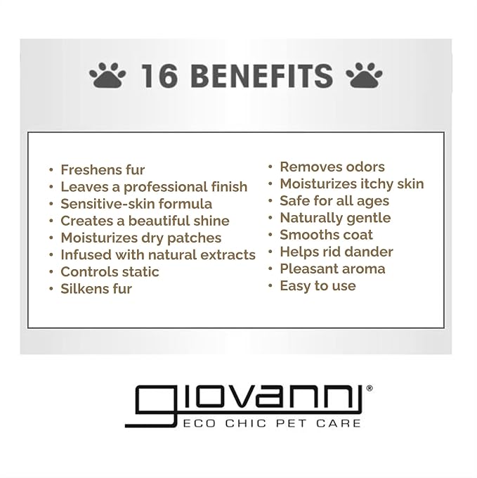 GIOVANNI Professional 2-in-1 Pet Shampoo & Conditioner - for Dogs & Cats, Oatmeal & Coconut, Helps Neutralize Odors, Deeply Cleanses, Silkens, Controls Static - 16 oz