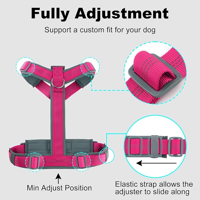 Plutus Pet No Pull Dog Harness, Adjustable Nylon Harness with Soft Padding, Reflective and Heavy Duty Dog Harness for Small, Medium, Large Dogs(Hot Pink, XS)