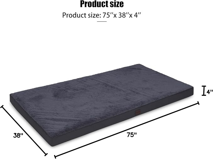 Waterproof Human Dog Bed Orthopedic Dog Beds for Crate with Removable Washable Cover Egg-Crate Foam Pet Pad Mat with Anti-Slip Bottom, 75x38 Inch, Grey