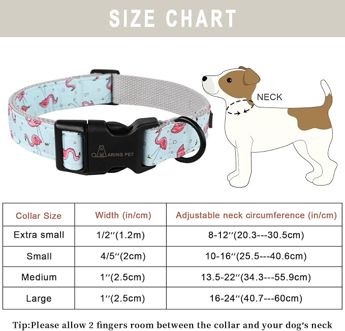 ARING PET Summer Dog Collar, Cute Flamingo Adjustable Lightweight Cotton Pet Collars for Small Medium Large Boy and Girl Dogs, X-Small