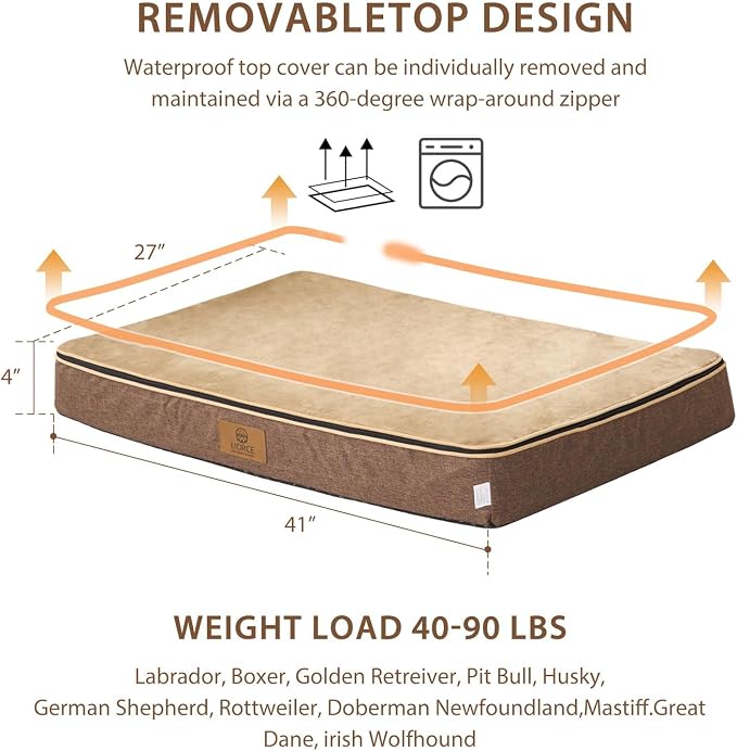 LIORCE Memory Foam XL Dog Bed - 4” Thick Orthopedic Beds for Extra Large Dogs - Waterproof Dog Bed with Removable Washable Cover & Wrap-Around Zipper - Ultimate Comfort and Easy Maintenance