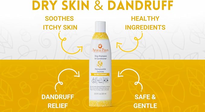 Dog Shampoo and Conditioner - Aromatic Tearless Shampoo for Cleansing, Grooming, and Conditioning - Moisturizing Shampoo for Dogs and Puppies - Honeysuckle Jasmine 13.5 oz