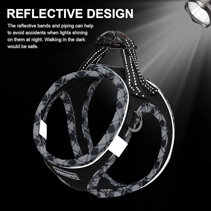 Mercano Soft Mesh Dog Harness and Leash Set, Step-in Reflective Breathable Lightweight Vest Harnesses with Safety Buckle for Small Dogs, Cats (Black White, XXS)