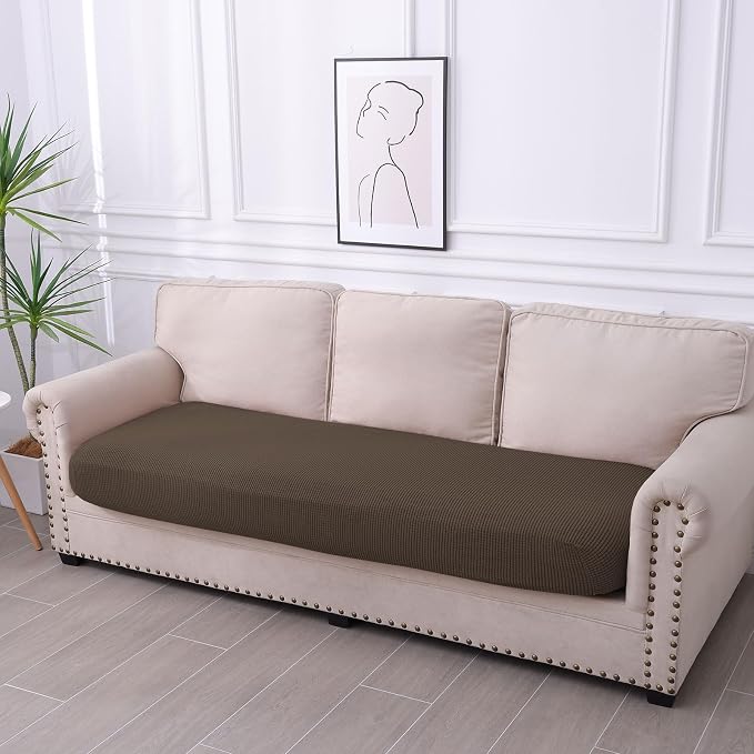 hyha Waterproof Couch Cushion Covers for Pets, Non Slip Sofa Cover for Dogs Washable, Soft Thick Stretch Jacquard Fabric, Sofa Slipcovers with Elastic Bottom (1 Piece for Large, Coffee)