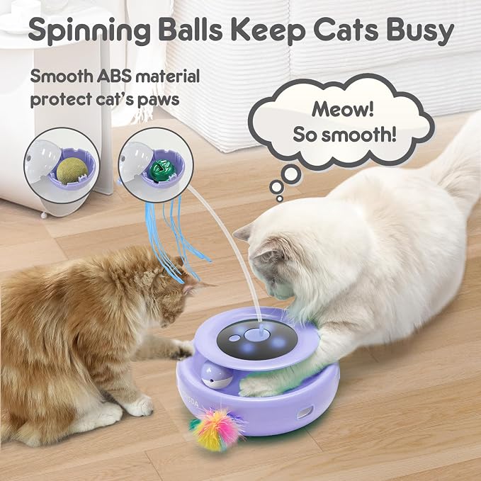 ORSDA Cat Toy, 3-in-1 Automatic Interactive Electronic Moving Ambush Feather, Fluttering Butterfly, Track Balls, USB Rechargeable Powered Smart Indoor Exercise Kicker