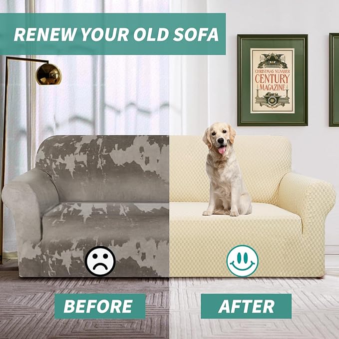 YEMYHOM Couch Cover Latest Jacquard Design High Stretch Sofa Chair Covers for Living Room, Pet Dog Cat Proof Armchair Slipcover Non Slip Magic Elastic Furniture Protector (Small, Beige)