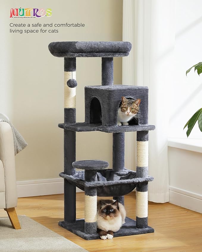 MUTTROS Cat Tree for Indoor Cats, 45.7" Multi-Level Cat Tower with Large Metal Frame Hammock, Cat Condo with 4 Scratching Posts and Top Perch for Small Medium Cat, Dark Grey