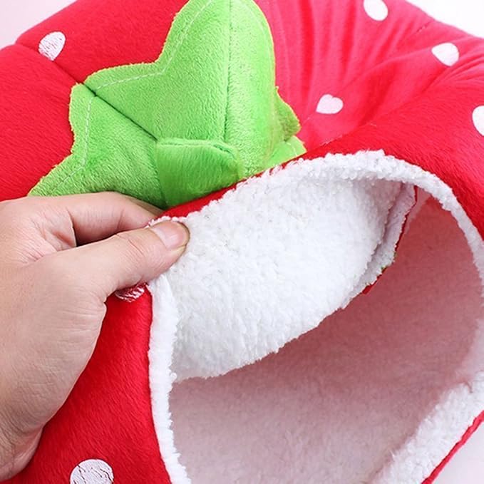 Strawberry Plush Pets House Washable Pets Cave Sofa Half-Closed Fluffy Dogs Room Soft Puppy House for Winter Indoor