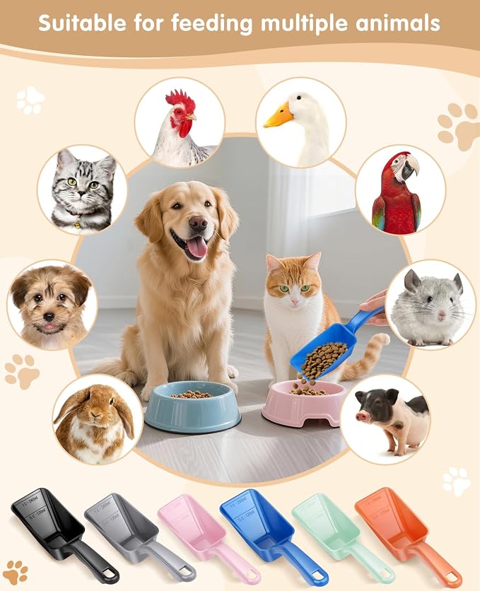 2-Pack Dog Food Scoop 1 Cup, Plastic Pet Food Measuring Scoop With Measuring Lines (1/2 & 1 Cup Markings) for Dogs, Cats, Fish, Bird(Blue)