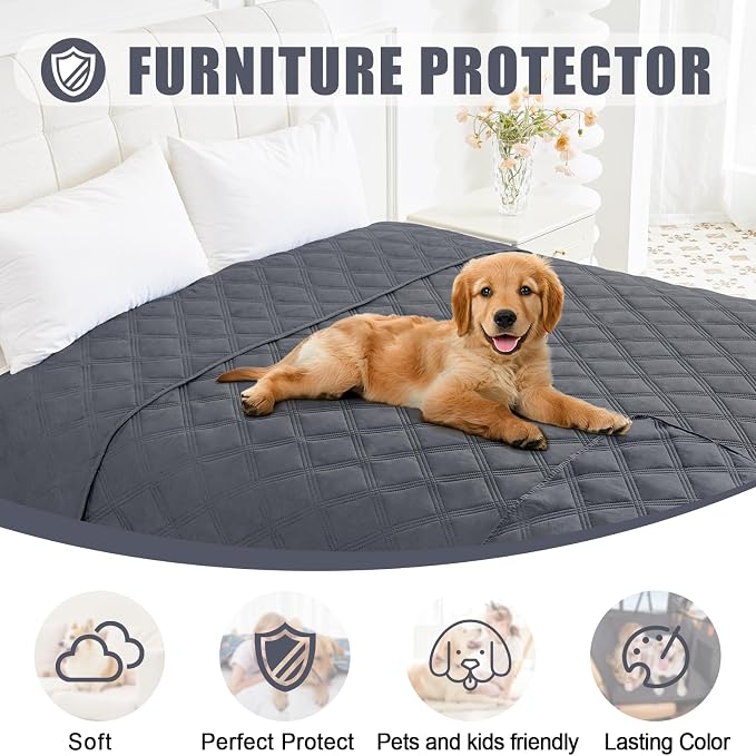 Smiry Waterproof Dog Bed Cover Blanket 52x82, Soft Reversible Pet Blanket, Washable Leakproof Cats Dogs Couch Cover for Sofa, Couch, Furniture, Dark Grey/Dark Grey
