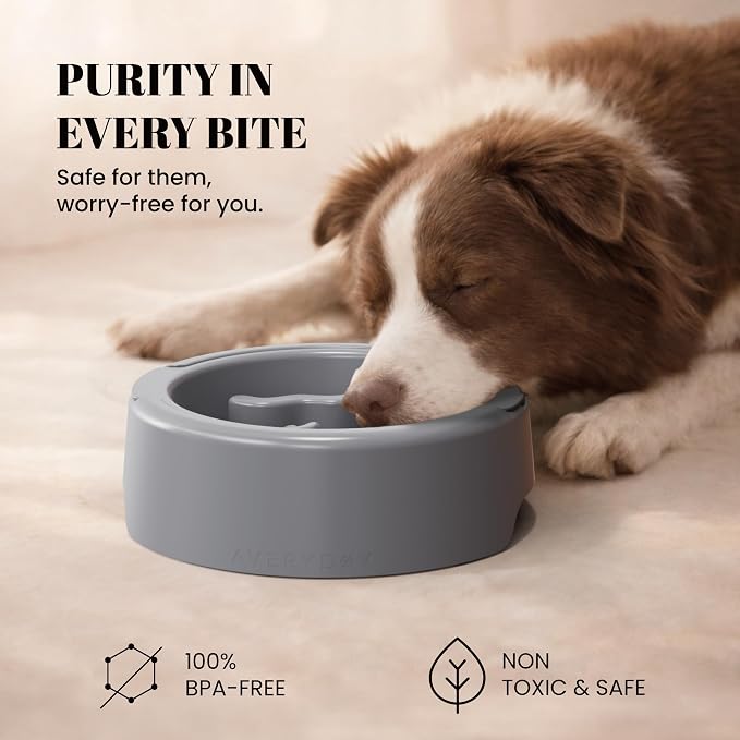 AVERYDAY 3 Pack Slow Feeder Dog Bowl Set, Two Weighted Maze Insert Bowls, Anti-Slip Changeable Puzzle Feeding Bowl for Wet Dry & Raw Dog Food, Slow Eating Deep Pet Food Dish for Medium & Large Breeds