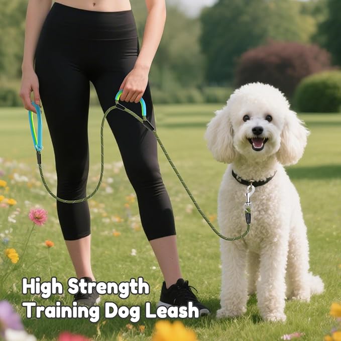 Dog Leash Heavy Duty 4/5/6ft XiaZ 2 Handles Dog Leashes for Medium Large Dogs 1/2 Inch 1000lb Strength Reflective PVC Waterproof-Handles Metal Hook Dual-Handle Rope Leash Nighttime Safety