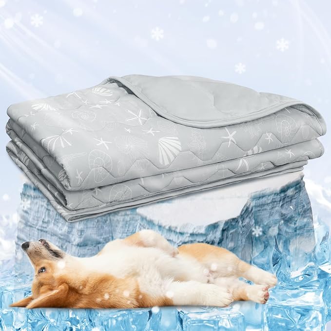 NWK Dog Cooling Blanket, Q-Max>0.345, Ice Silk Cool to Touch Material, Reversible Breathable Bed Cover, Furniture Protector Couch Sofa for Summer, Machine Washable (Misty Gray, 40'' X 60'')