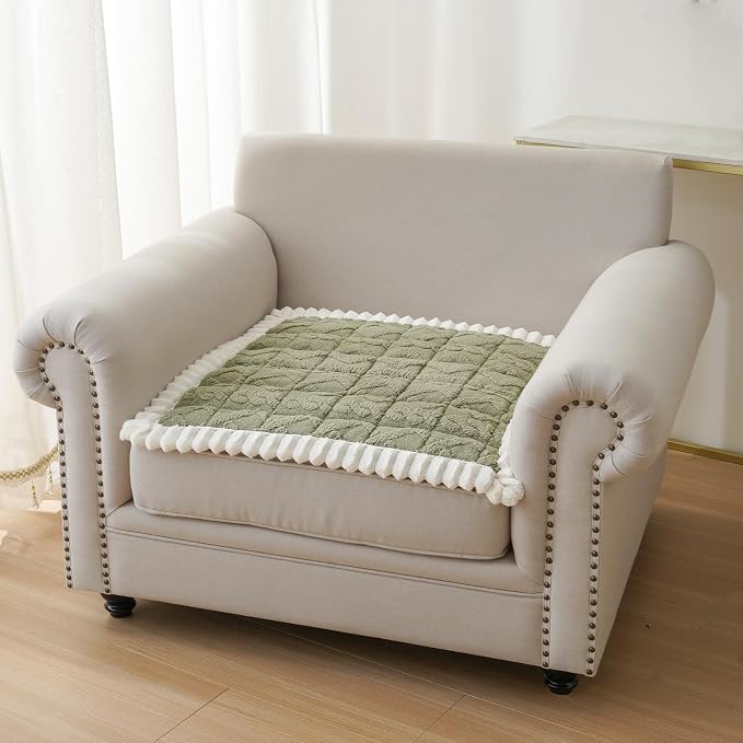 Fuzzy Couch Covers for Dogs, Non Slip Thick Dog Couch Cover Protector, Plush Pet Couch Covers for Sofa Washable, Soft Sofa Cushion Slipcovers Pet Friendly(1PC, Green, 27.6”x27.6”)