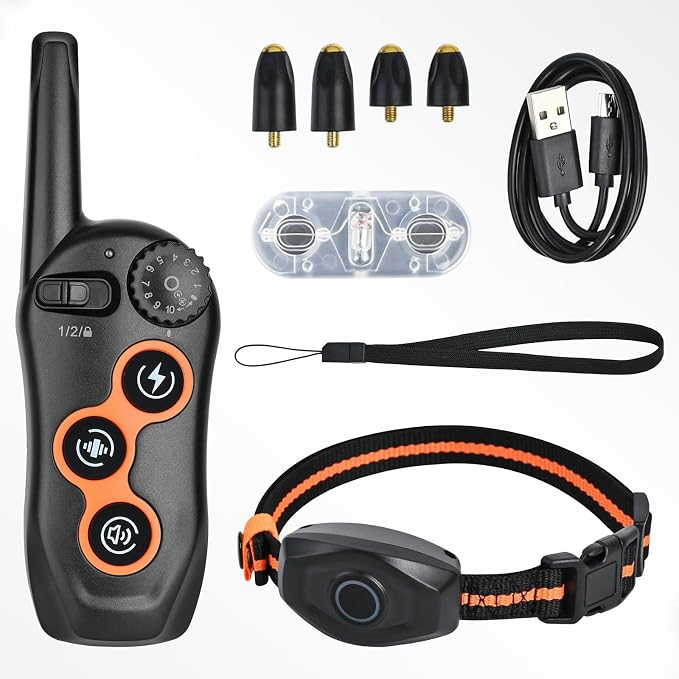 Dog Training Collar, IPX7 Waterproof Dog Training Collar with Remote Range 1300ft, 3 Training Modes, Beep, Static, Vibration, Rechargeable Electric Training Collar for Small Medium Large Dogs (Black)