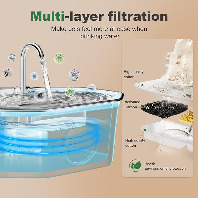 Cat Water Fountain, Apauk 108oz/3.2L Silent cat Water Fountain Stainless Steel, Cat Fountain, Automatic Dog Water Fountain,Controllable Blue Light - (6 Filters& 6 Sponges)