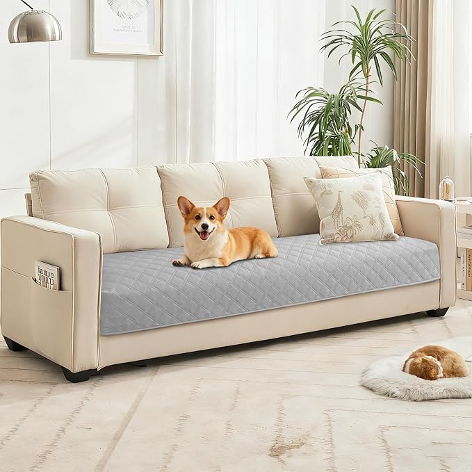 Waterproof Dog Blanket, Non-Slip Soft Pet Bed Cover, Couch Cover for Dogs Washable, Protects Sofa, Furniture, Crate, Car, Tear Resistant Leakproof Pet Blanket (30x70 Inch, Light Grey)