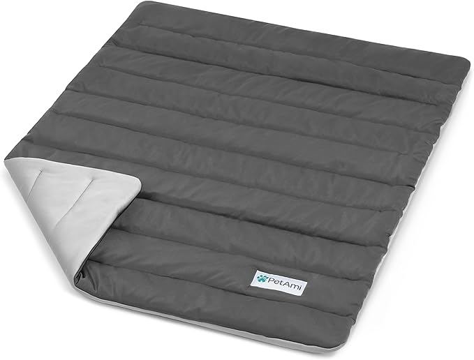 PetAmi Dog Cooling Mat, Q-Max Pet Cooling Blanket with Thick Cushioning, Self Cooling Pad for Dogs & Cats, Reversible Summer Mat for Crate, Couch, Kennel, Gray/Light Grey, Small (24x32)