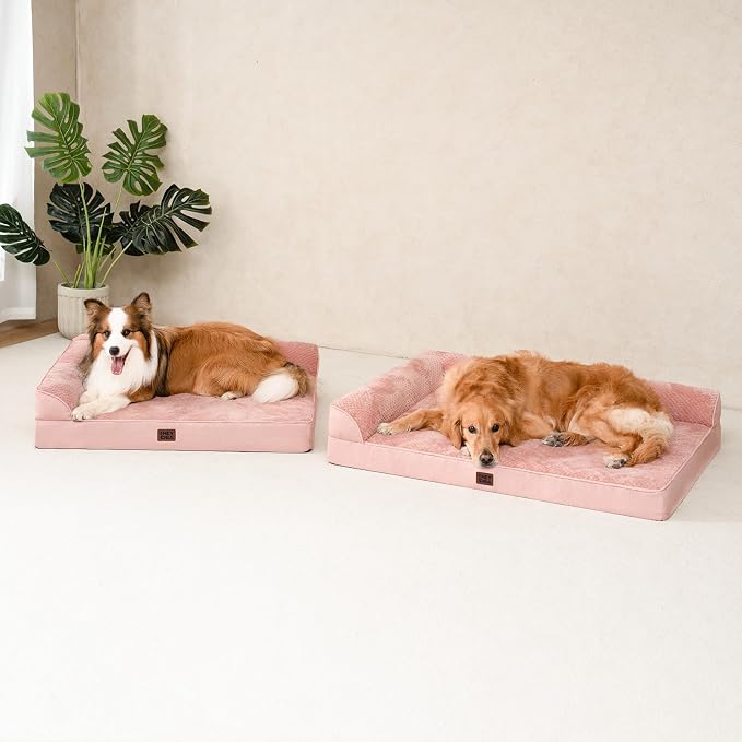 EHEYCIGA XXL Dog Bed Memory Foam, Orthopedic Giant Dog Bed Jumbo with Washable Removable Cover, Waterproof Pet Sofa Couch with Nonskid Bottom, 48x35x7.5, Pink